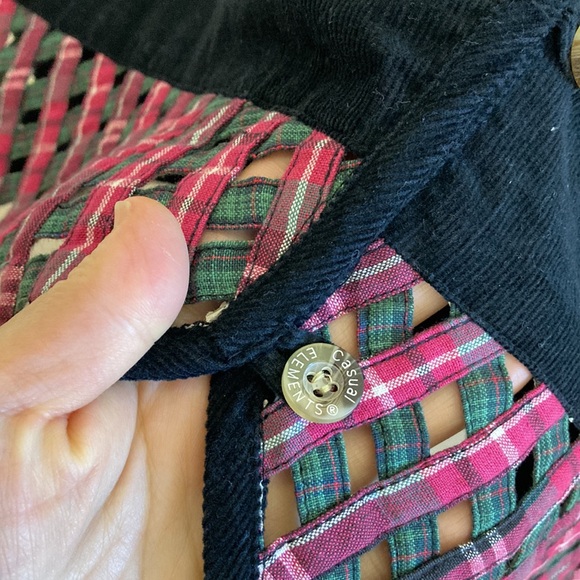 Vintage Vest Womens 16 Black Corduroy Red Lattice Fall Harvest 90s Waistcoat - Picture 8 of 13